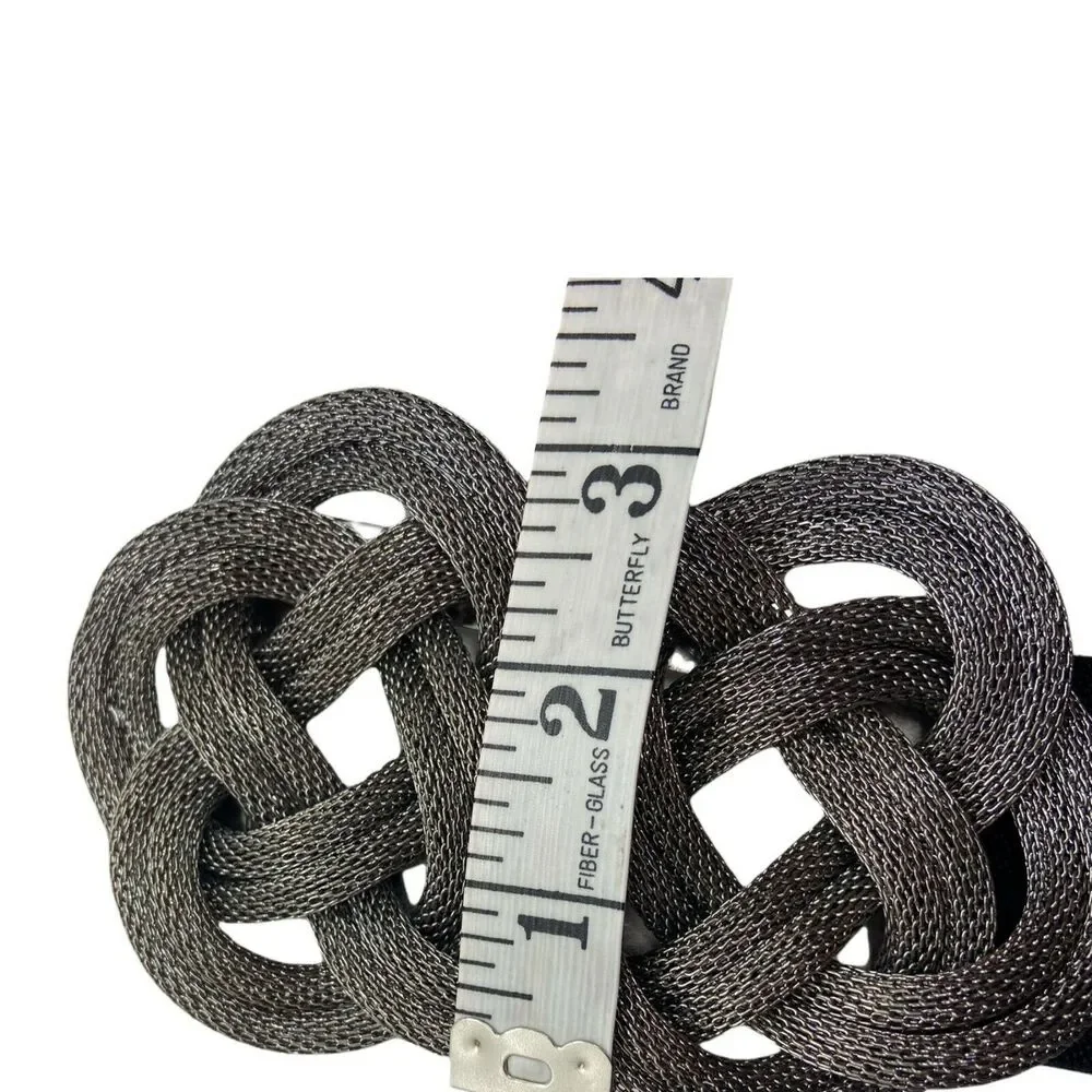 Novelty Stretch Elastic Belt Vintage 80s Women's Black Silver Tone Metal Clasp
